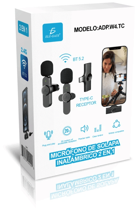 ELE-GATE Portable 2-in-1 Wireless Lavalier Microphone (Plastic) for Android Cell Phone Live Streaming