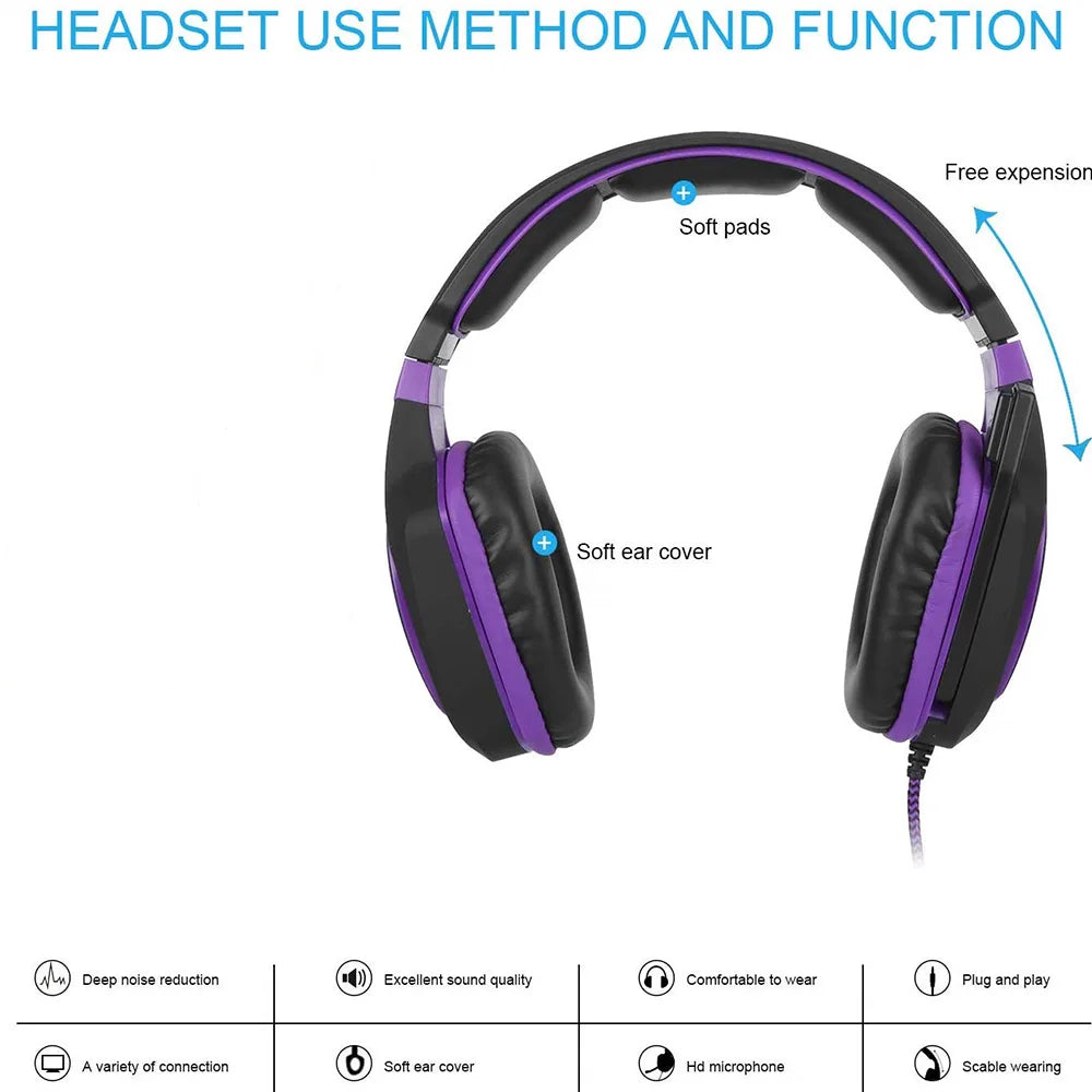 Gamer Specialized Headset with LED Microphone Headband for Video Games