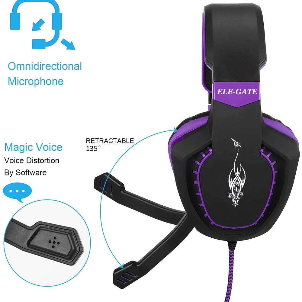 Gamer Specialized Headset with LED Microphone Headband for Video Games