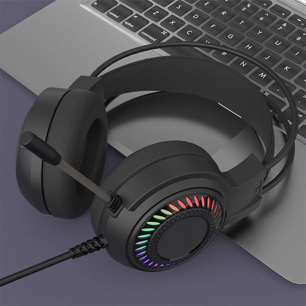 Over-ear Gaming Headphones RGB Lighting 50mm Drivers Metal Build Premium Sound Quality Button Controls 1.8m Cord for Mobile