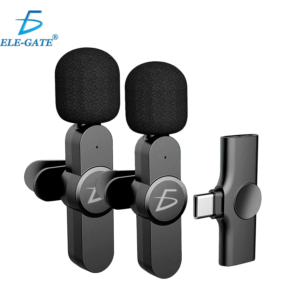 ELE-GATE Portable 2-in-1 Wireless Lavalier Microphone (Plastic) for Android Cell Phone Live Streaming