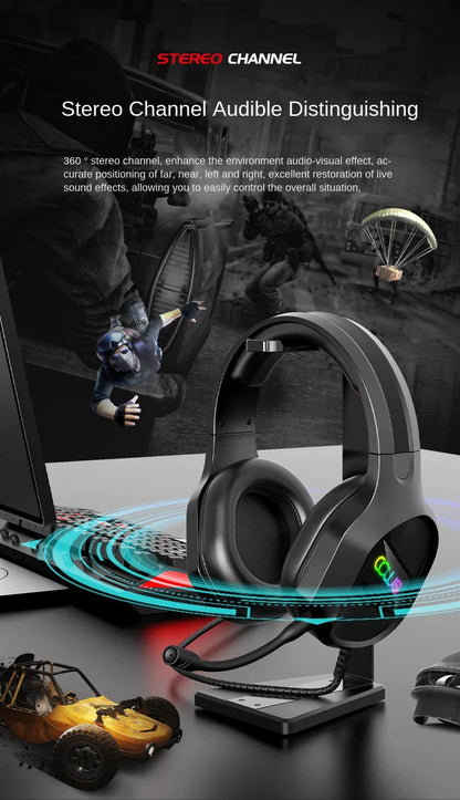E-sports Game Over-ear Headphones Active Noise Cancellation RGB Dynamic Cool Light Effect Bass Boost 2.2m Cord Desktop Computer
