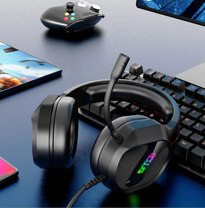 E-sports Game Over-ear Headphones Active Noise Cancellation RGB Dynamic Cool Light Effect Bass Boost 2.2m Cord Desktop Computer