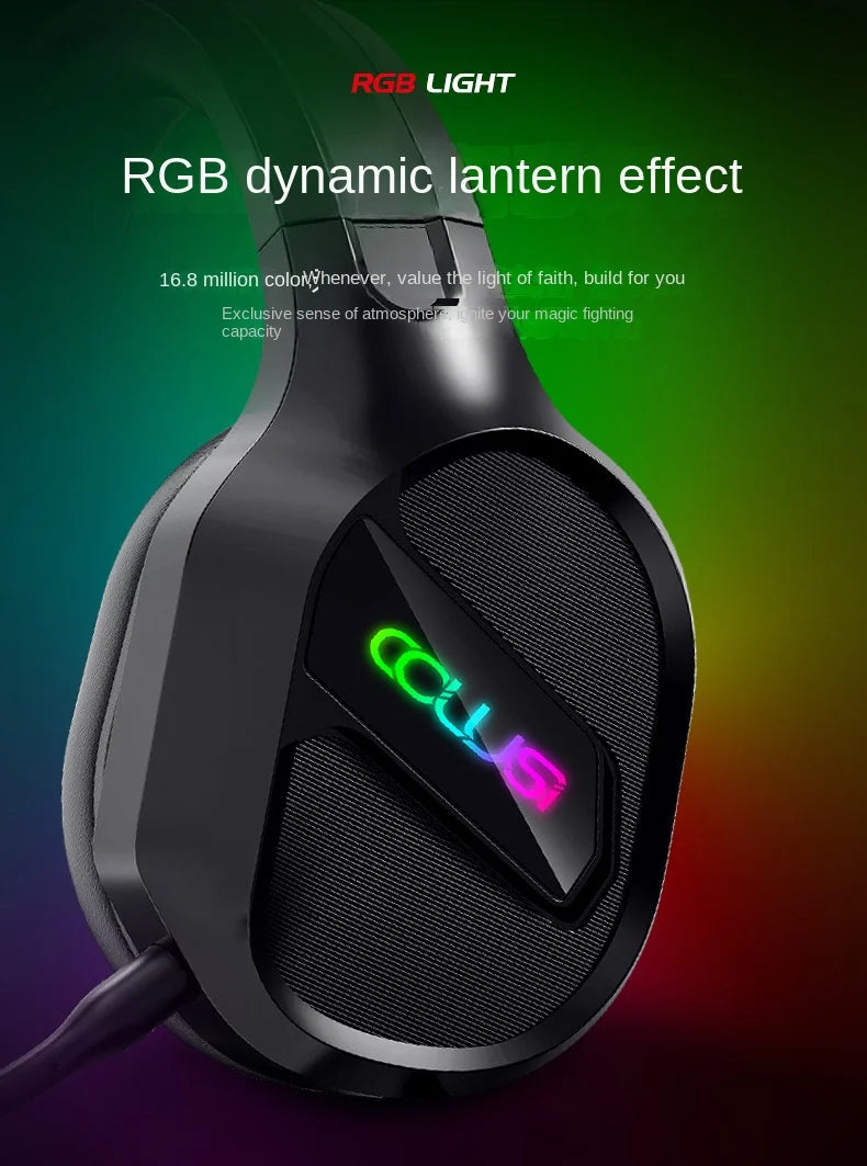 E-sports Game Over-ear Headphones Active Noise Cancellation RGB Dynamic Cool Light Effect Bass Boost 2.2m Cord Desktop Computer