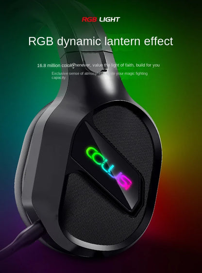 E-sports Game Over-ear Headphones Active Noise Cancellation RGB Dynamic Cool Light Effect Bass Boost 2.2m Cord Desktop Computer