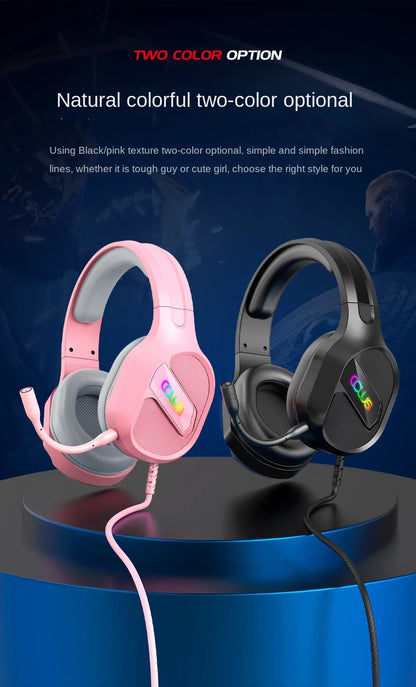 E-sports Game Over-ear Headphones Active Noise Cancellation RGB Dynamic Cool Light Effect Bass Boost 2.2m Cord Desktop Computer