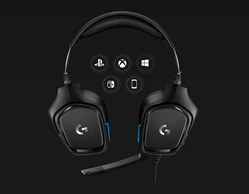 For Logitech G431 Wired Leather Gaming Headphones 7.1 Surround Sound 50mm DTS Driven Mute Toggle and 6mm MIC for PC Players