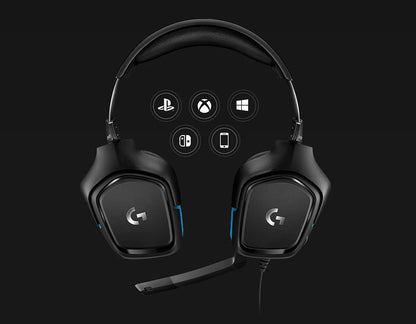For Logitech G431 Wired Leather Gaming Headphones 7.1 Surround Sound 50mm DTS Driven Mute Toggle and 6mm MIC for PC Players