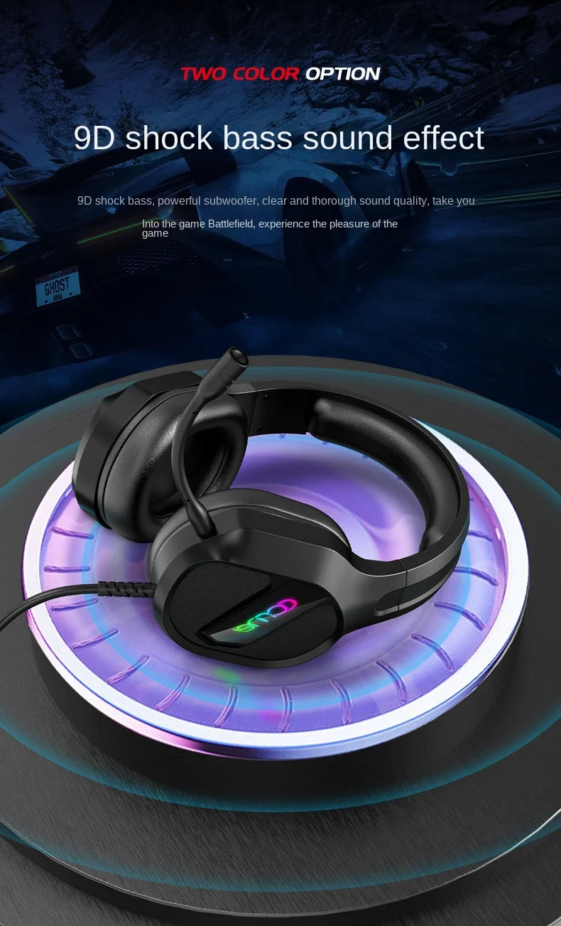 E-sports Game Over-ear Headphones Active Noise Cancellation RGB Dynamic Cool Light Effect Bass Boost 2.2m Cord Desktop Computer