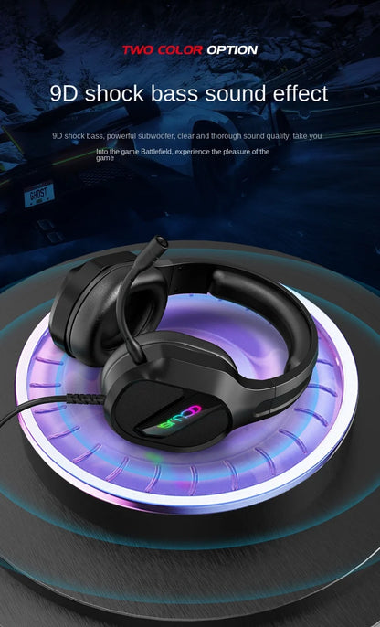 E-sports Game Over-ear Headphones Active Noise Cancellation RGB Dynamic Cool Light Effect Bass Boost 2.2m Cord Desktop Computer