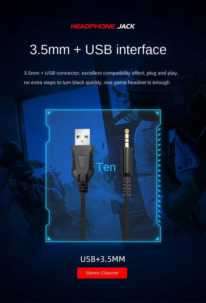 E-sports Game Over-ear Headphones Active Noise Cancellation RGB Dynamic Cool Light Effect Bass Boost 2.2m Cord Desktop Computer