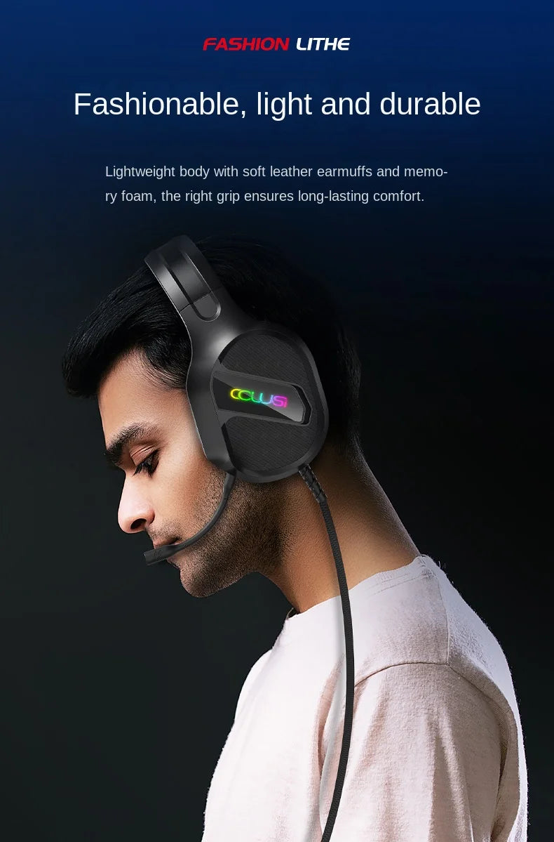 E-sports Game Over-ear Headphones Active Noise Cancellation RGB Dynamic Cool Light Effect Bass Boost 2.2m Cord Desktop Computer