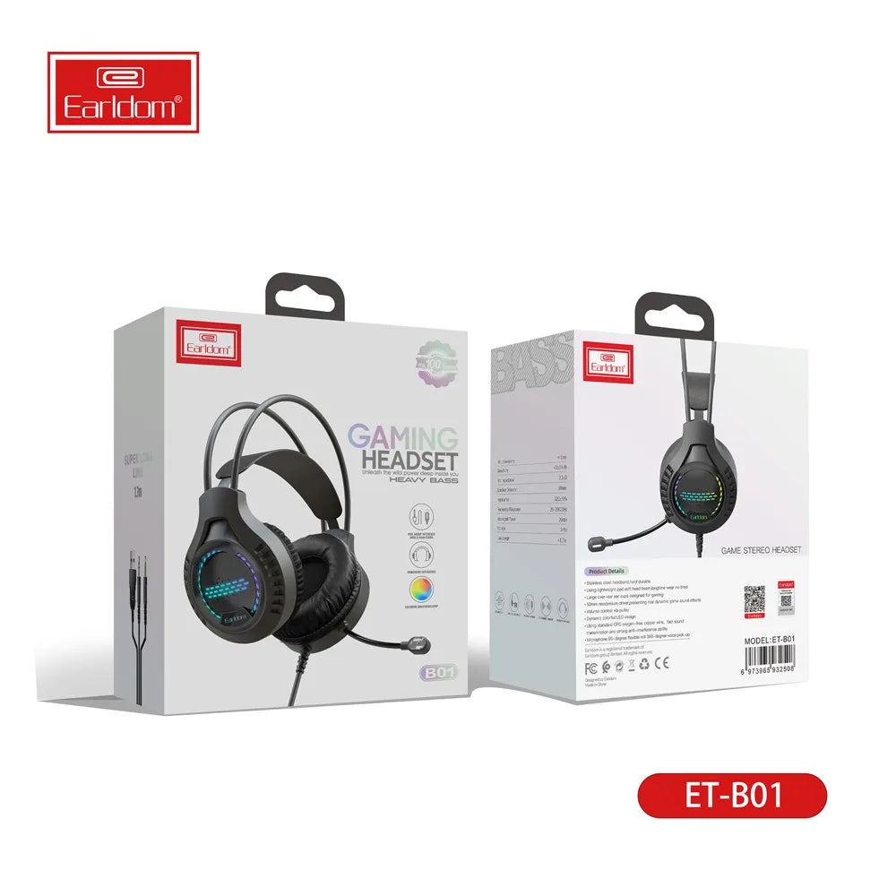 Earldom Gaming Headset with Microphone Stereo Wired Headset Gamer for PC/PS4/Xbox One with Noise Cancelling Mic LED Lights