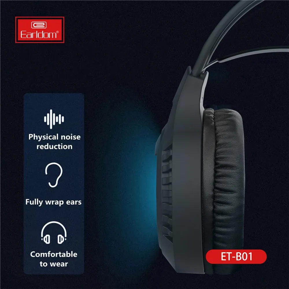 Earldom Gaming Headset with Microphone Stereo Wired Headset Gamer for PC/PS4/Xbox One with Noise Cancelling Mic LED Lights