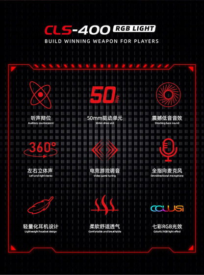 E-sports Game Over-ear Headphones Active Noise Cancellation RGB Dynamic Cool Light Effect Bass Boost 2.2m Cord Desktop Computer