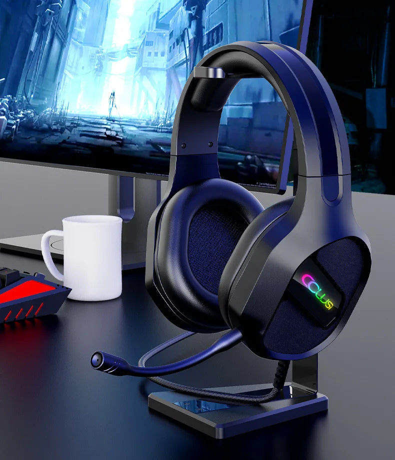 E-sports Game Over-ear Headphones Active Noise Cancellation RGB Dynamic Cool Light Effect Bass Boost 2.2m Cord Desktop Computer