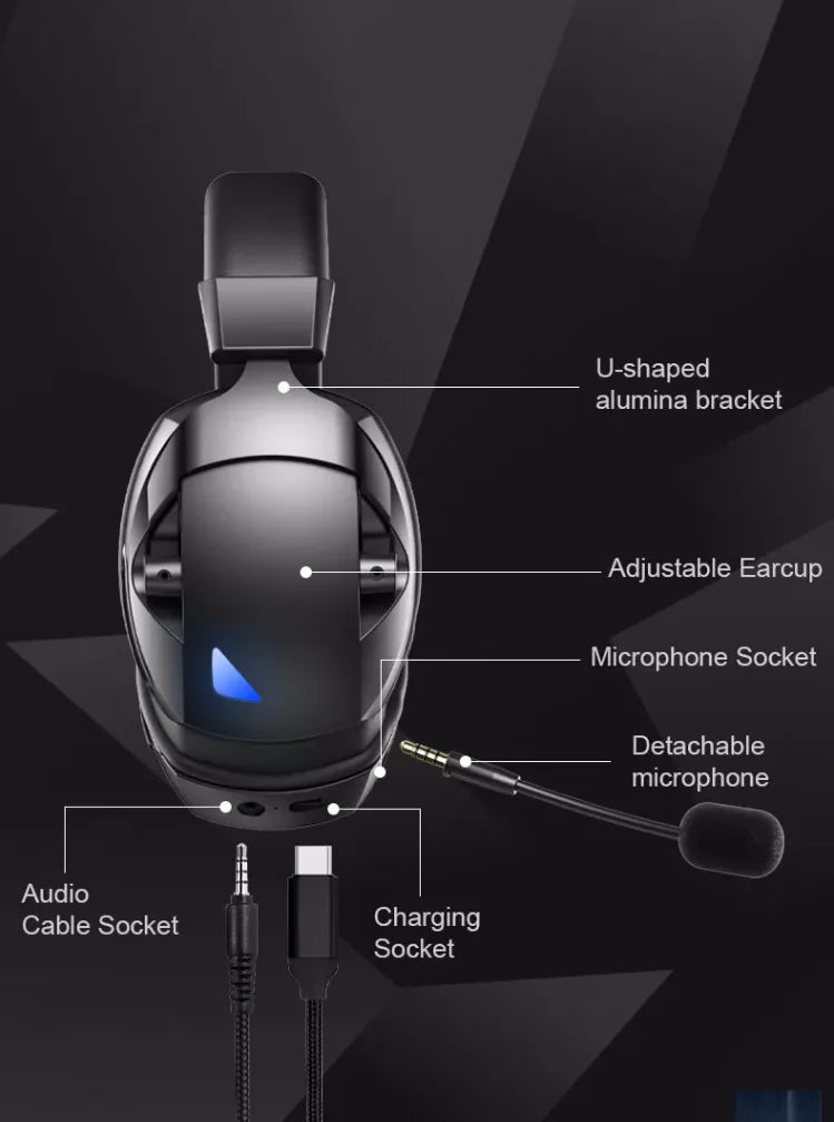 Gamer Wired Wireless RGB Gaming Headset With Microphone Custom Logo Boys Noise Cancel Over Ear Headband PC 2.4g Headphone