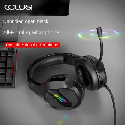 E-sports Game Over-ear Headphones Active Noise Cancellation RGB Dynamic Cool Light Effect Bass Boost 2.2m Cord Desktop Computer