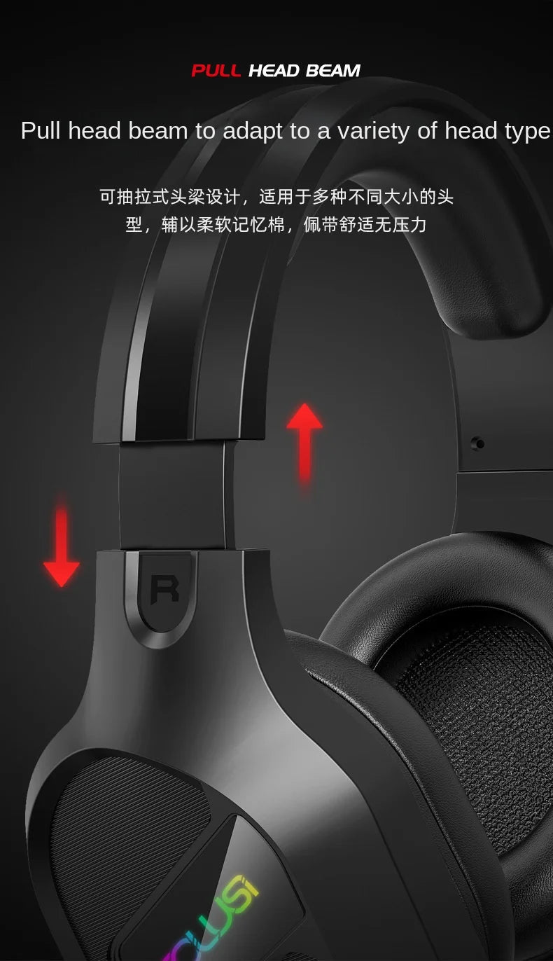 E-sports Game Over-ear Headphones Active Noise Cancellation RGB Dynamic Cool Light Effect Bass Boost 2.2m Cord Desktop Computer