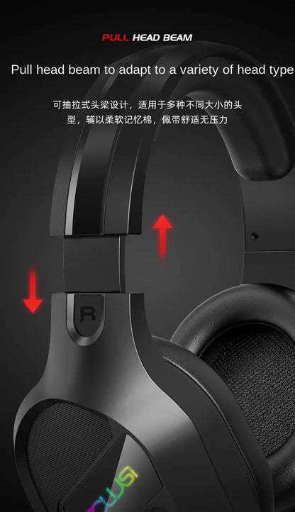 E-sports Game Over-ear Headphones Active Noise Cancellation RGB Dynamic Cool Light Effect Bass Boost 2.2m Cord Desktop Computer