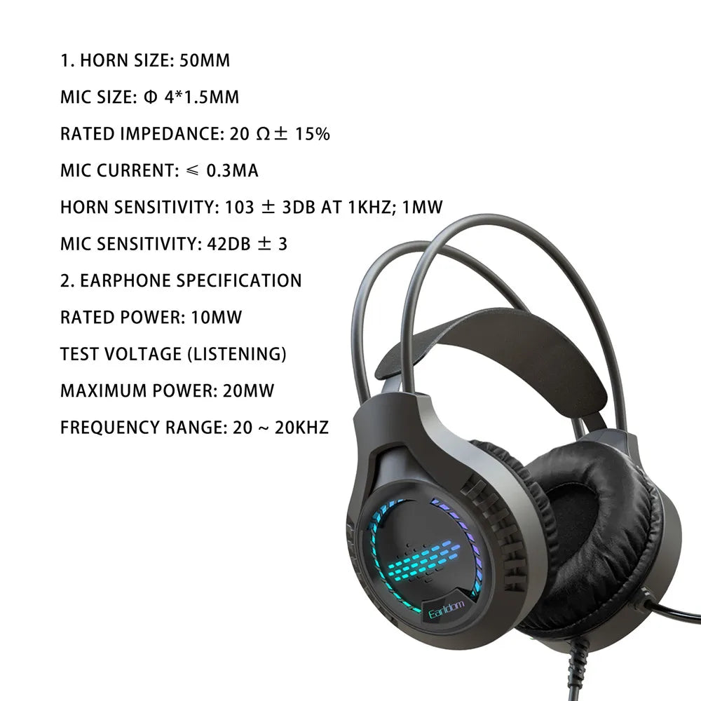 Earldom Gaming Headset with Microphone Stereo Wired Headset Gamer for PC/PS4/Xbox One with Noise Cancelling Mic LED Lights