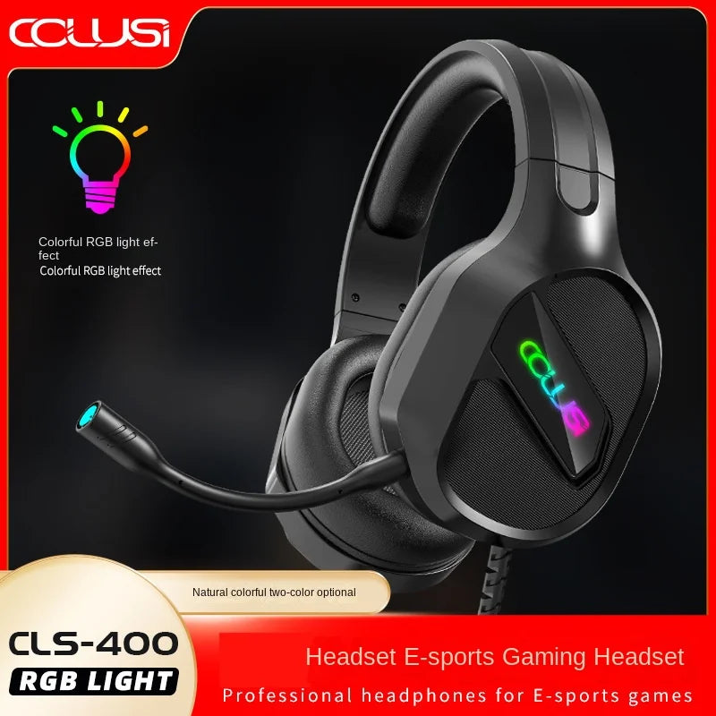 E-sports Game Over-ear Headphones Active Noise Cancellation RGB Dynamic Cool Light Effect Bass Boost 2.2m Cord Desktop Computer