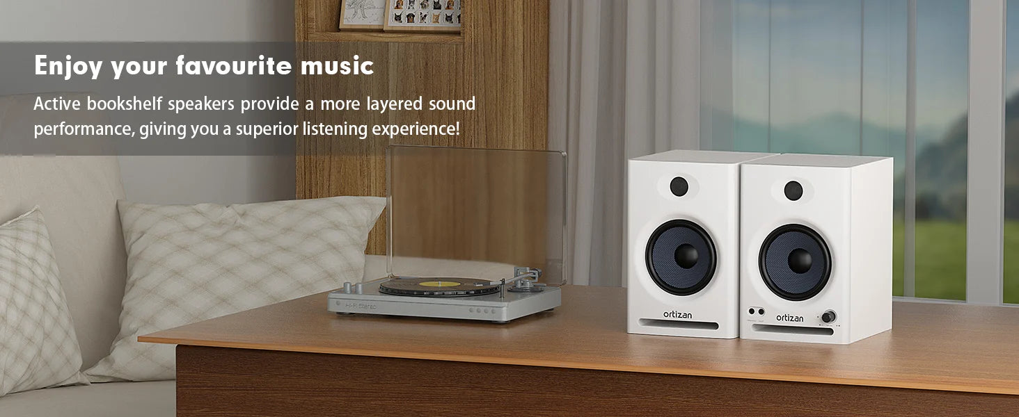 Ortizan Audio Bookshelf Active Speakers Studio Monitor，Bluetooth 5.3 Wireless Computer TV PC USB DAC HiFi Home Subwoofer System