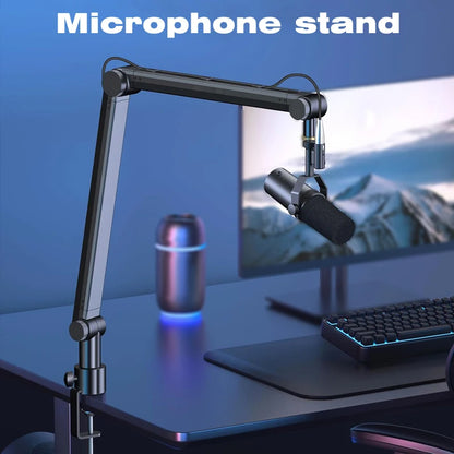 Boom Arm - Adjustable 360° Rotatable Microphone Sturdy Aluminum Alloy Mic Desk, Table Stand Foldable Scissor Stable Mount Arms