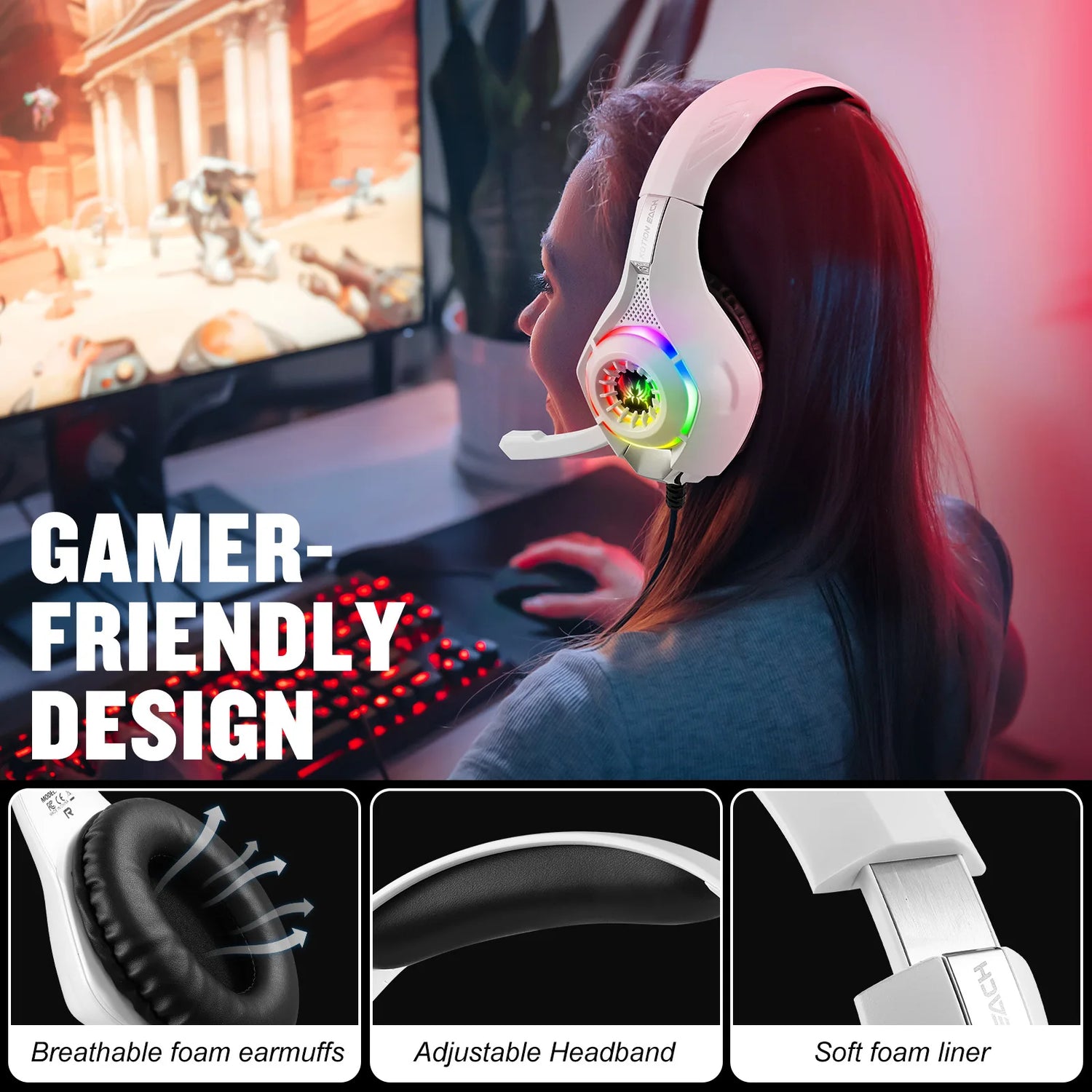 Lightweight Wired Gaming Headset With HD Microphone, Refined Design With Soft And Breathable Ear Cushions, 40mm Powerful Drivers