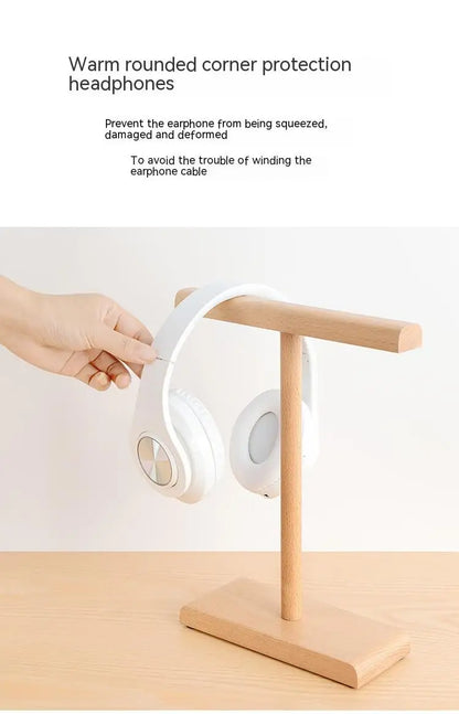 Wooden Stand Holder for Headset Display Shelf Desk Hanger T Shape Headphones Stands Storage Brackets Home Storage Organizer