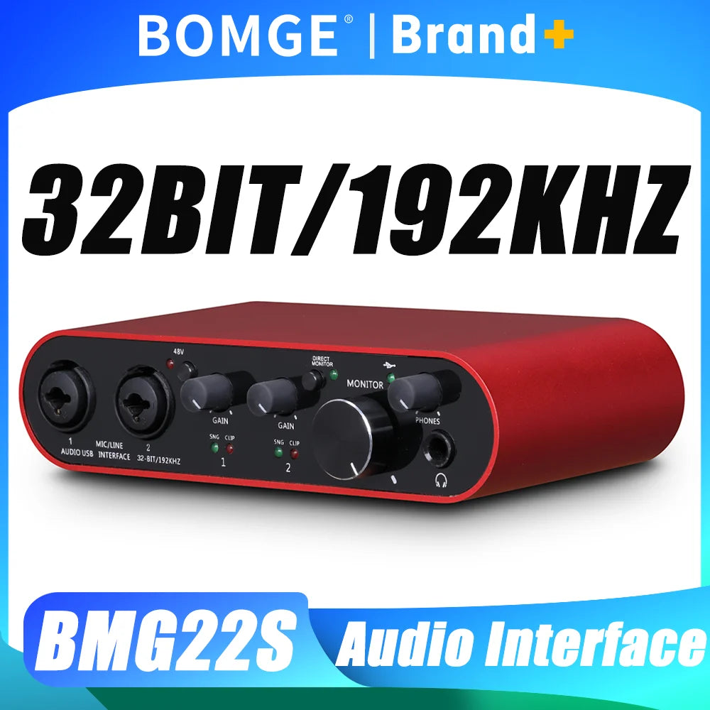 Audio Interface BOMGE BMG-22S 32-bit/192kHz Professional Sound Card And Dual Channel Amplifier Are Used For Live Recording