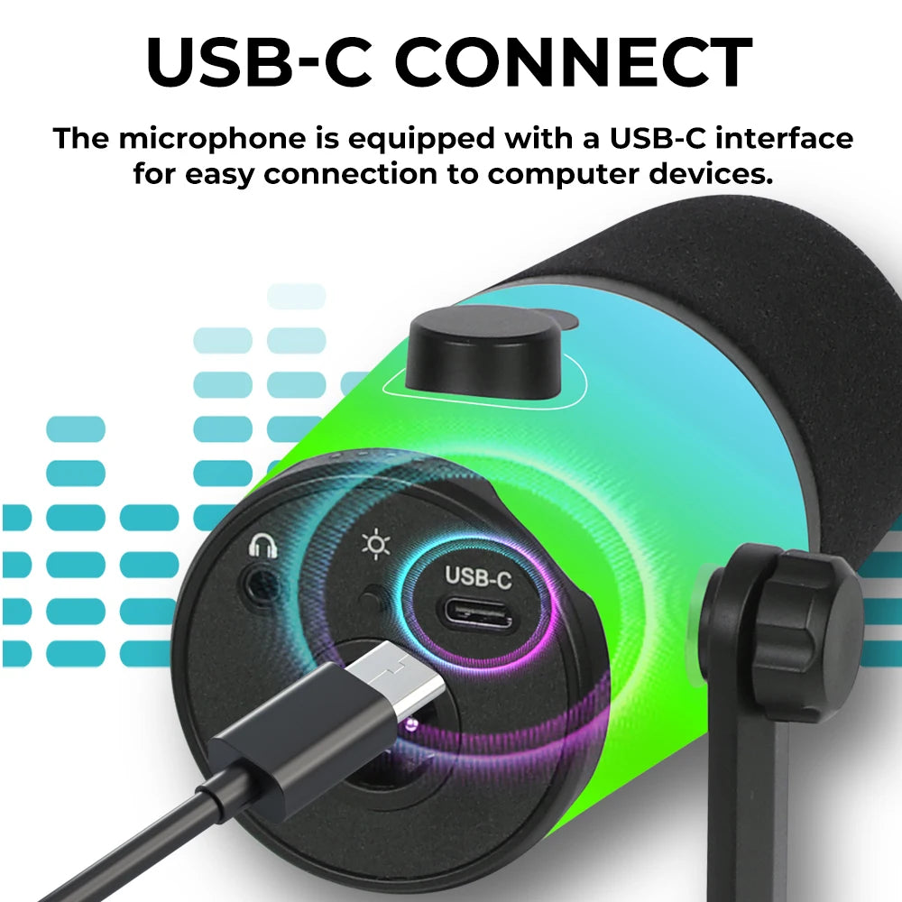 G-MARK USB Dynamic Microphone PC Computer Cardioid Podcast Mic Video Streaming RGB Mute