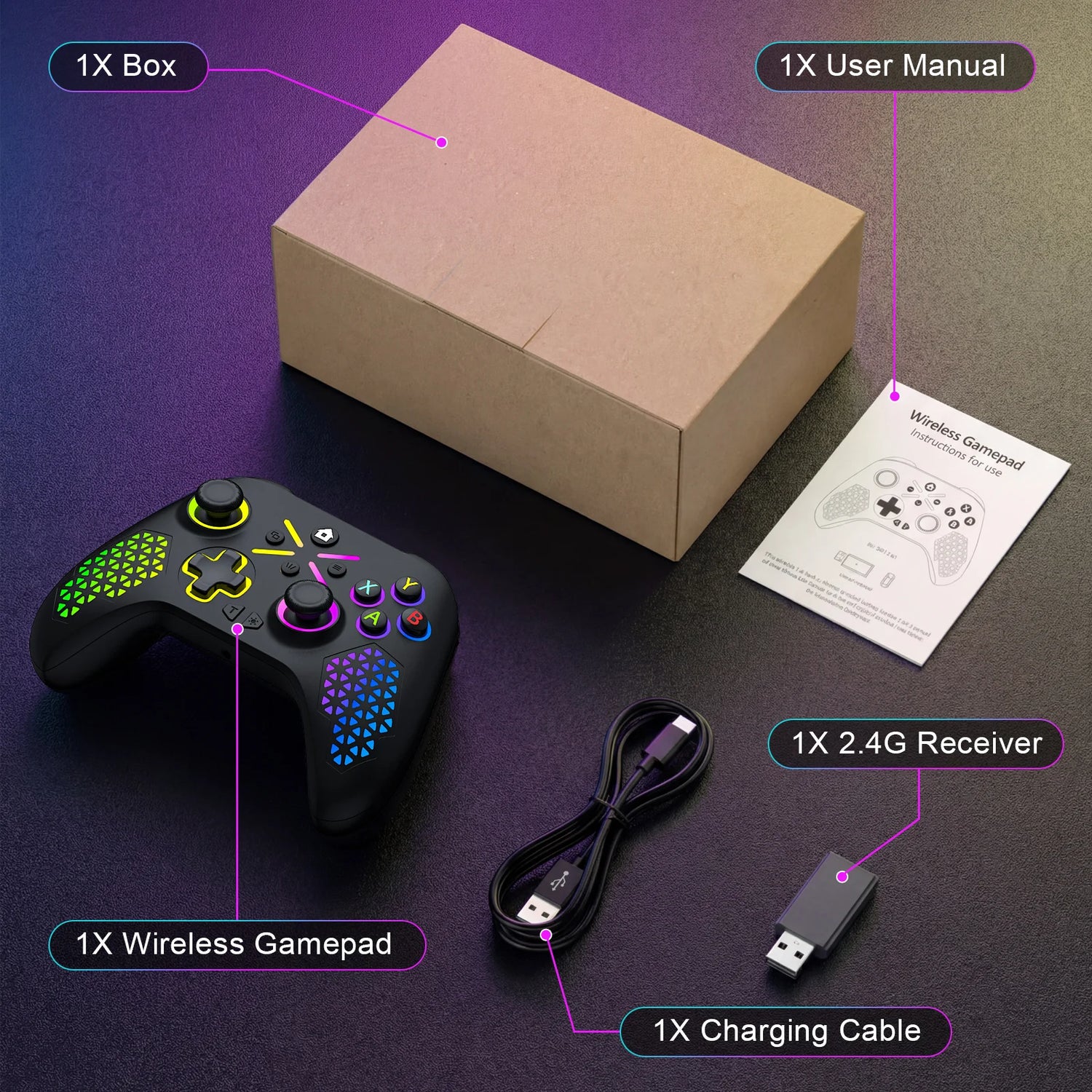 RGB Wireless For Xbox Controller Xbox One/xbox Series X/S/PC With 650mah Battery gamepad Multi-Function Joystick Controller