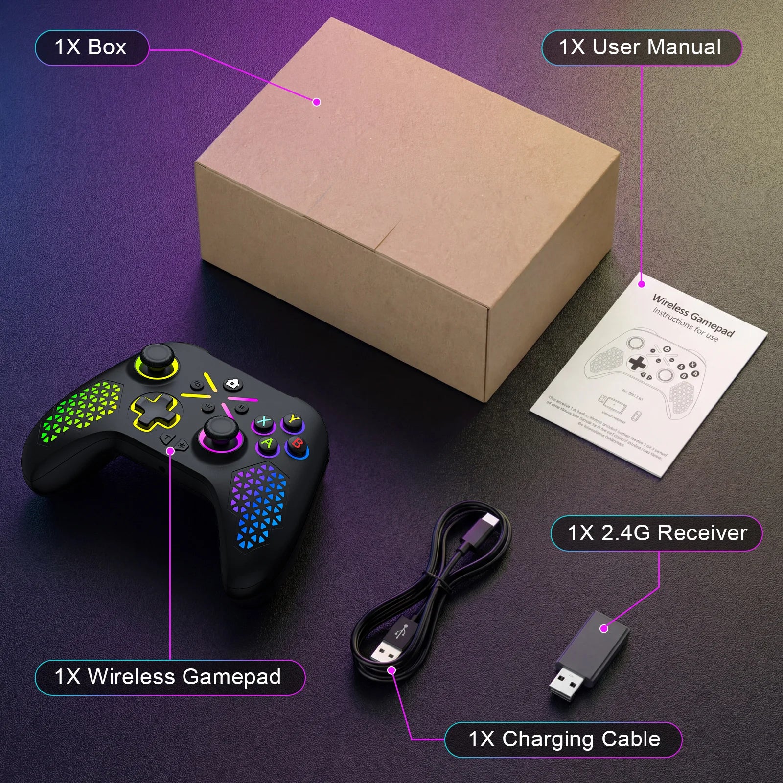 RGB Wireless For Xbox Controller Xbox One/xbox Series X/S/PC With 650mah Battery gamepad Multi-Function Joystick Controller