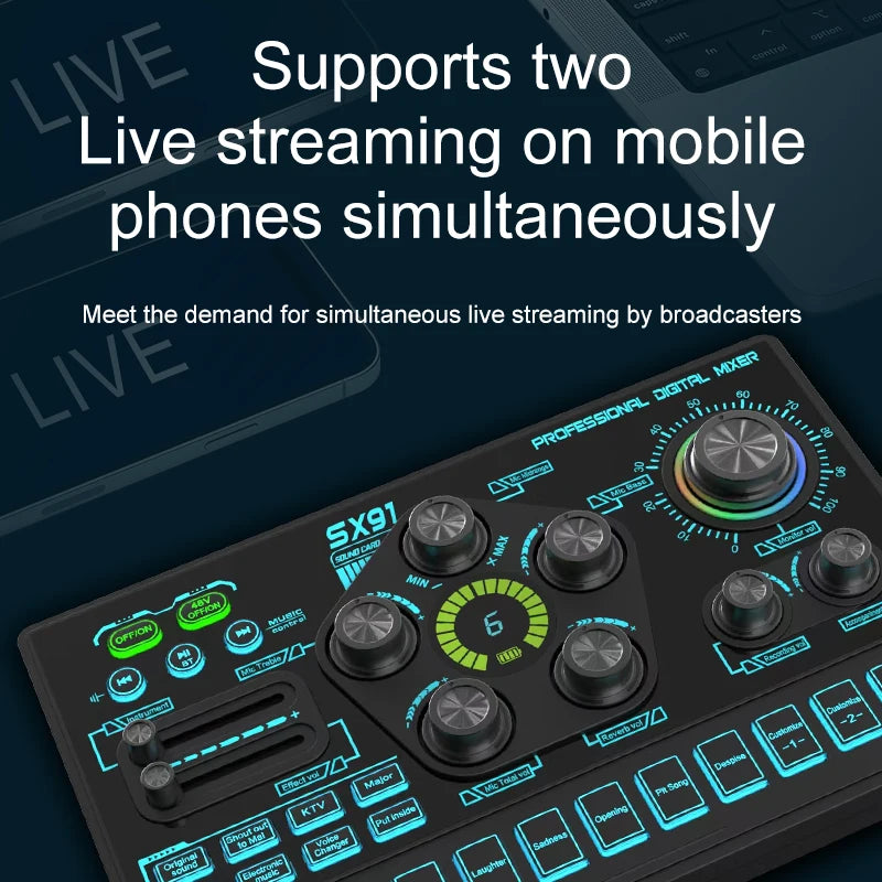 SX91 Sound Card USB Sound Mixer Professional Audio Mixing Console Amplifier For Live Sing PC Computer Laptop Cellphone