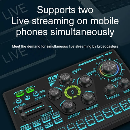 SX91 Sound Card USB Sound Mixer Professional Audio Mixing Console Amplifier For Live Sing PC Computer Laptop Cellphone