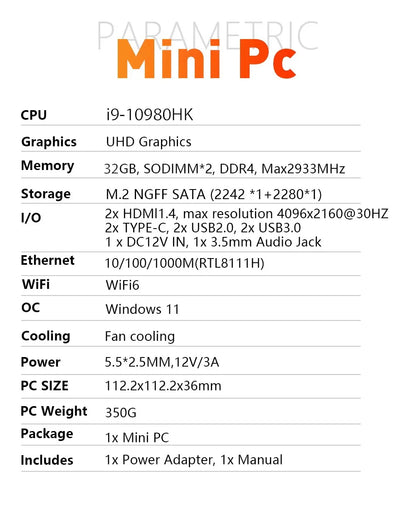 2026 Gaming Mini PC Intel Core i9 10980HK i3 6100U WIFI 6 BT5.2 Portable Computer Windows 11 Pro 16GB 32GB RAM 1TB SSD PC Gamer