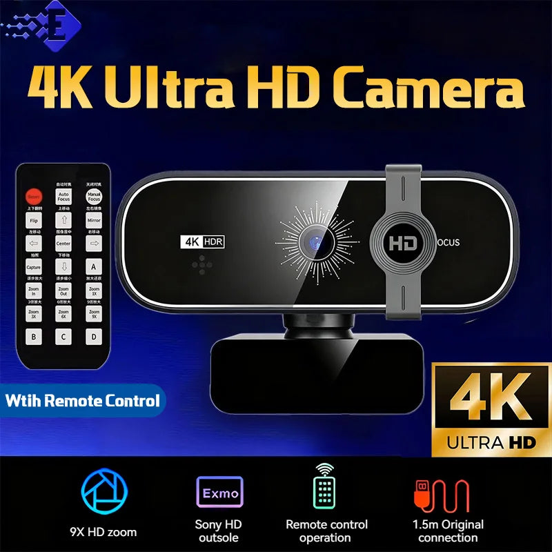4K Webcam For PC Auto-Focus with Remote Control Privacy Cover Webcam With Microphone Plug &amp; Play For Laptop/Desktop Video Callin