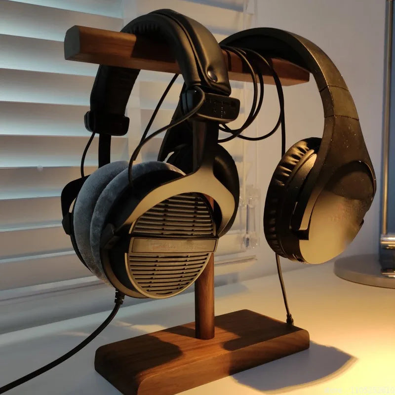 Wooden Stand Holder for Headset Display Shelf Desk Hanger T Shape Headphones Stands Storage Brackets Home Storage Organizer