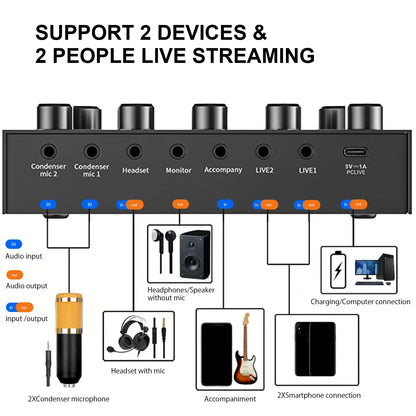 V8S Professional Sound Card with Voice Changer - 10 Sound Effects for PC Gaming, Karaoke, Live Streaming &amp; Recording Studio