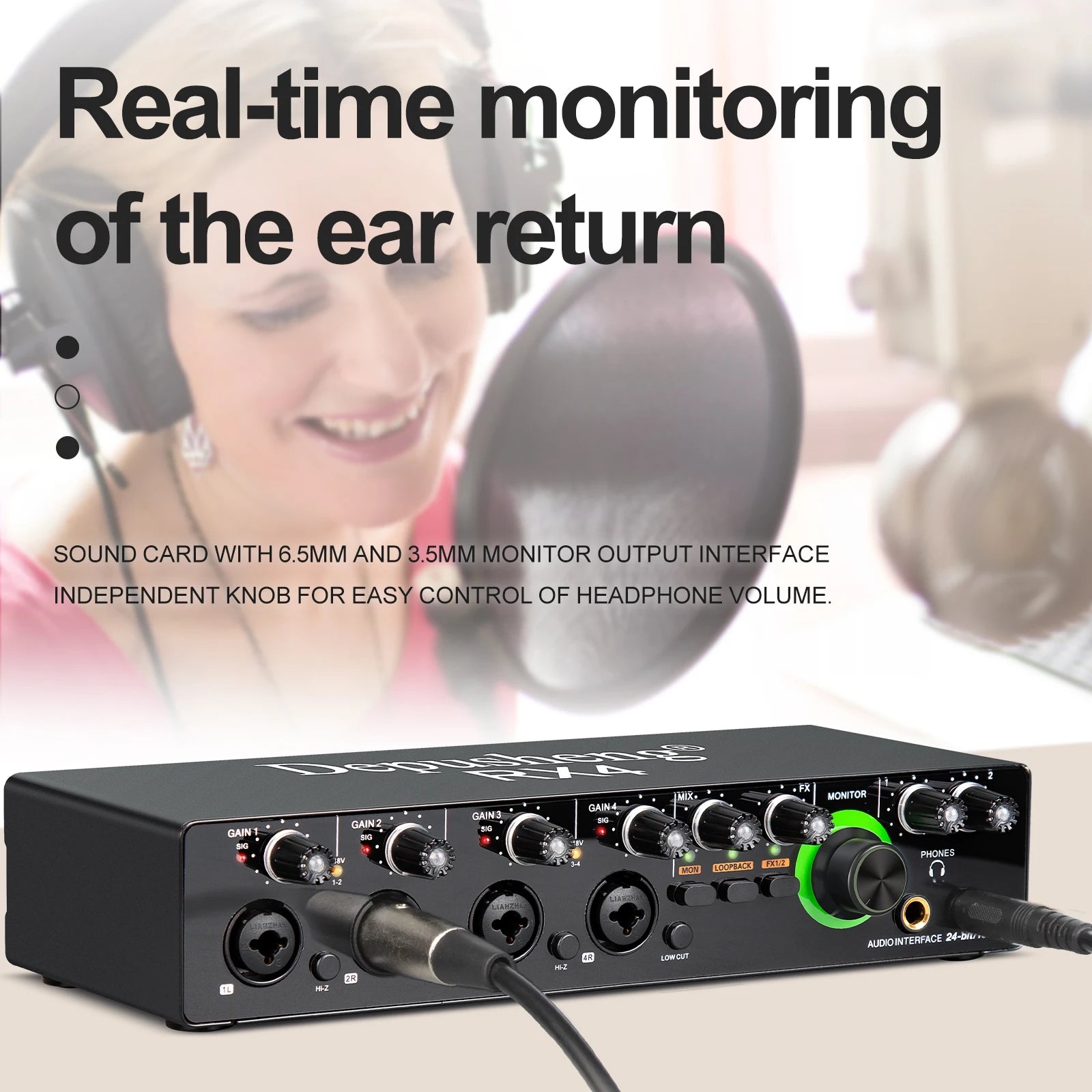 Newest 4 Channel Audio Sound Card 4 in 2 out Interface Audio For Podcast Recording Music Studio Instrument Live Singing