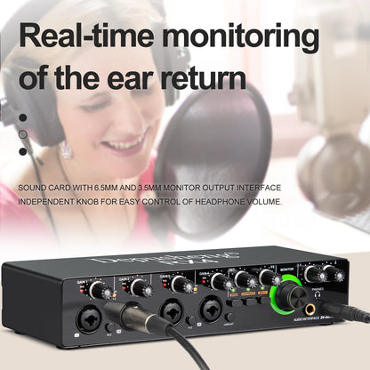 Newest 4 Channel Audio Sound Card 4 in 2 out Interface Audio For Podcast Recording Music Studio Instrument Live Singing