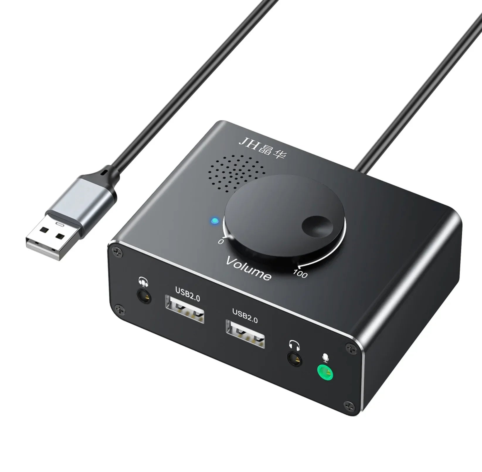 USB External Sound Card 3 Ports USB 2.0 to 3.5mm Sound Card with Volume Control Driver-Free Volume Adjustable Sound Card