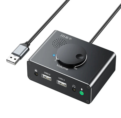 USB External Sound Card 3 Ports USB 2.0 to 3.5mm Sound Card with Volume Control Driver-Free Volume Adjustable Sound Card