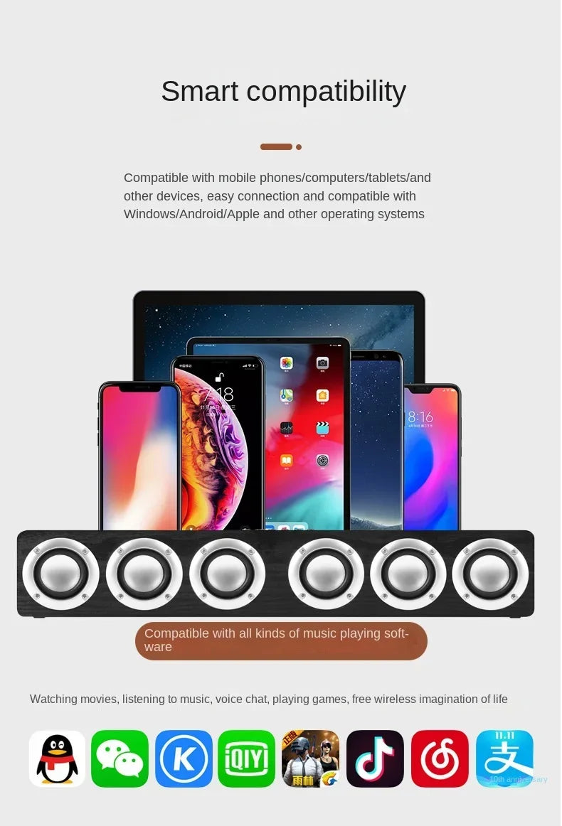 Super Powerful Bluetooth Speaker Wooden Six Subwoofer caixa de som Home Theater TV Sound Box Sound Bar Surround Stereo TF U Disk