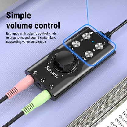 USB Sound Card External Stereo Sound Card with Volume Control USB to 3.5mm Jack Sound Adapter for PC Laptop Desktop Headset