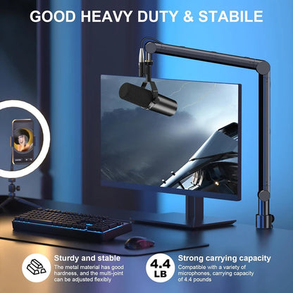 Boom Arm - Adjustable 360° Rotatable Microphone Sturdy Aluminum Alloy Mic Desk, Table Stand Foldable Scissor Stable Mount Arms