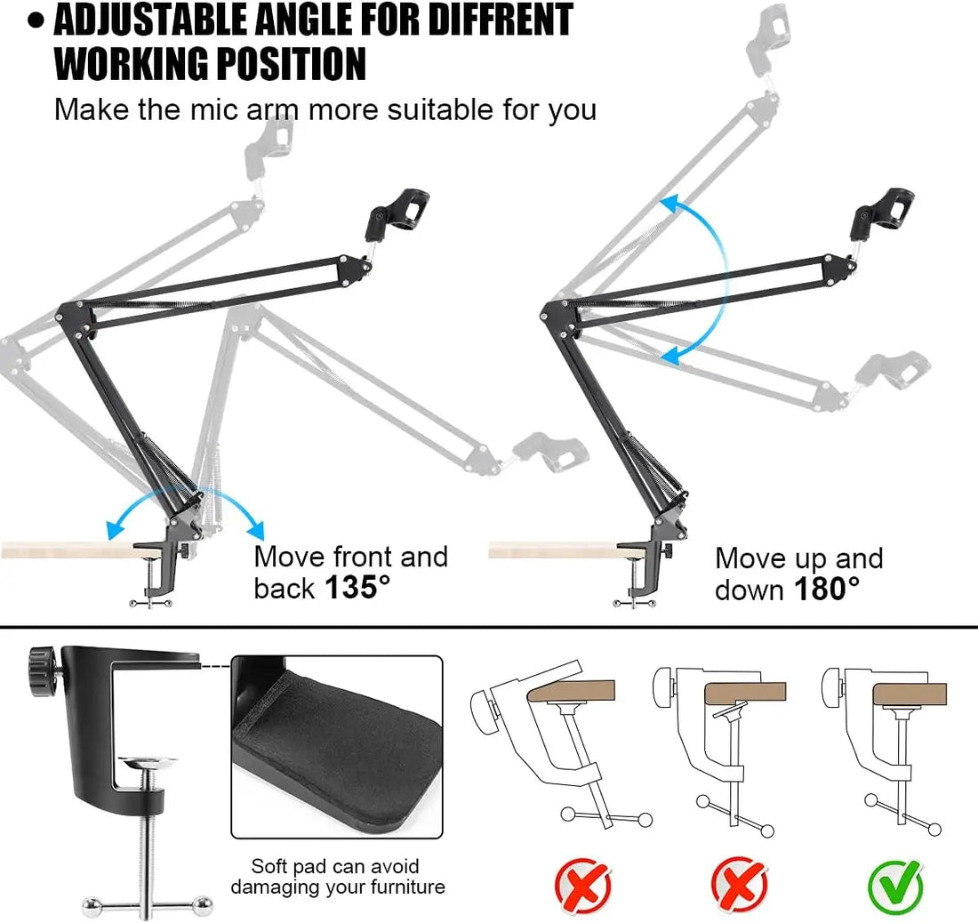 Microphone Stand, WOSTOO Mic Stand Desk Boom Arm with Fill Light Professional