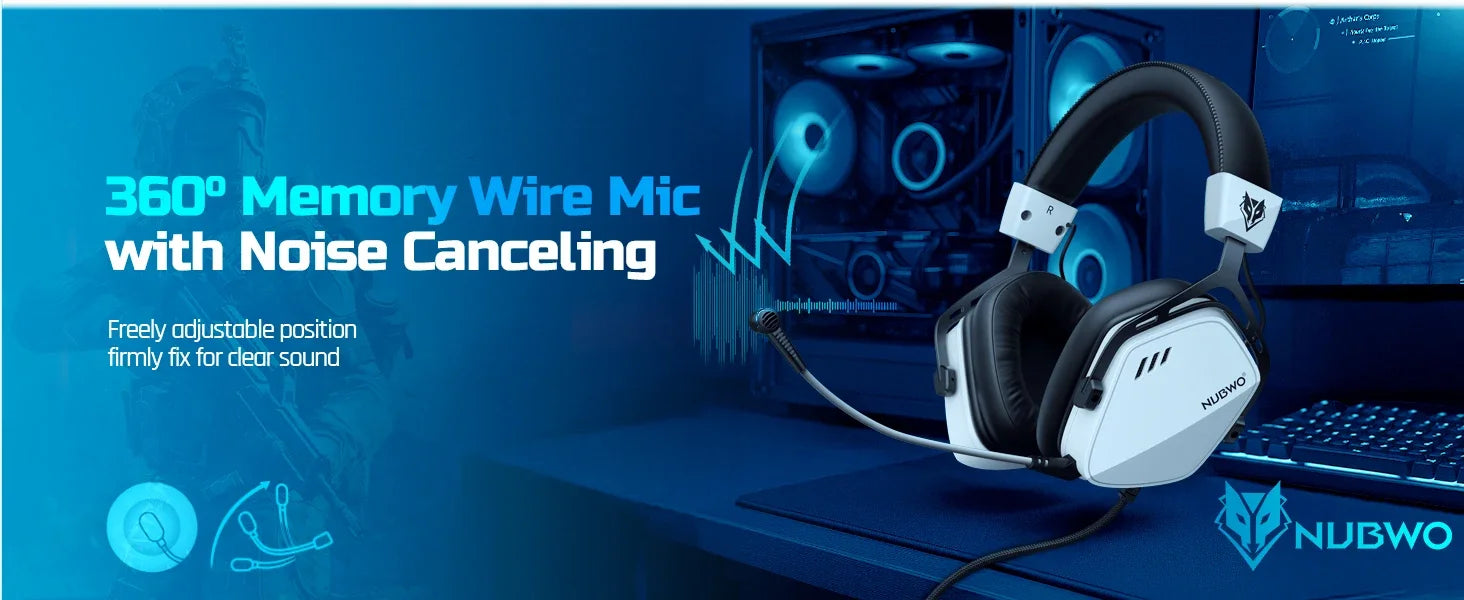 NUBWO HG03 Gaming Headphones with 7.1 Surround Sound USB-A Wired Headsets Gamer with Noise Canceling Mic Comfortable Design