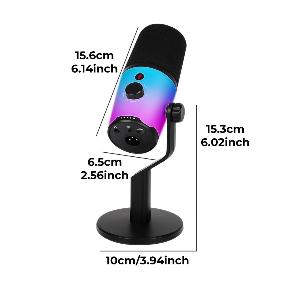 G-MARK USB Dynamic Microphone PC Computer Cardioid Podcast Mic Video Streaming RGB Mute